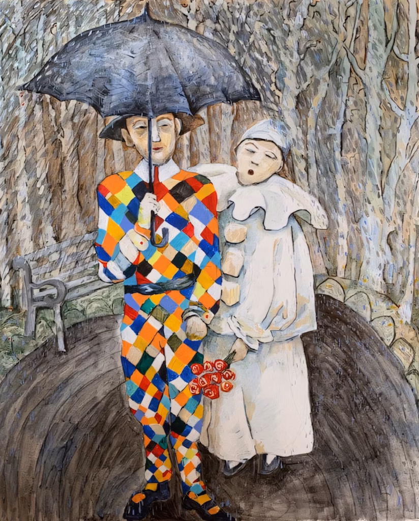 <a target='_blank' href='https://hmvcgallery.com/product/harlequin-pierrot-in-the-rain/'>Janet Leombruni - Harlequin Pierrot In The Rain
